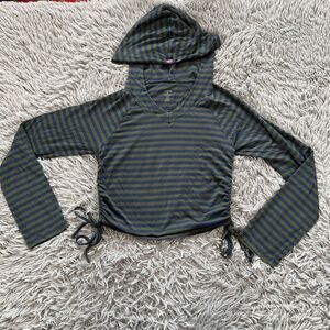 Zobha Womens Long Sleeve Striped Hooded Crop Top Medium Tencel Stretch Soft